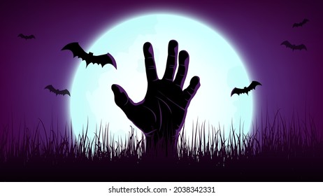 Happy Halloween Purple Violet Background with full moon and bat, Vector illustration