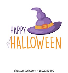 Happy Halloween purple witch hat, vector illustration background