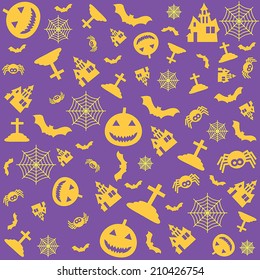 Happy Halloween purple yellow background.