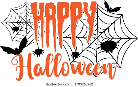 Happy Halloween quote bats and cobweb vector