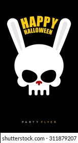 Happy Halloween. Rabbit skull on  black background. Party flyer. Vector illustration invitation to  feast.
