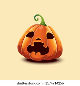 Happy Halloween. Realistic vector Halloween pumpkin. Scared face Halloween pumpkin isolated on light background.