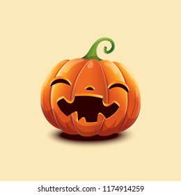Happy Halloween. Realistic vector Halloween pumpkin. Happy face Halloween pumpkin isolated on light background.