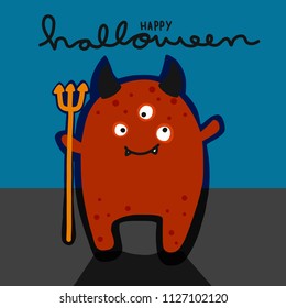 Happy Halloween red devil cartoon vector illustration