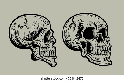 Happy Halloween. Retro vintage skull set. Vector illustration with grey background - vector