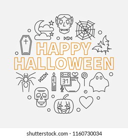 Happy Halloween round vector illustration made with funny outline halloween icons