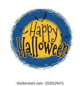 Happy Halloween round vintage emblem vector lettering. Holiday lettering for banner. Happy Halloween poster, greeting card, party invitation. Vector illustration.