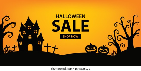 Happy Halloween. Halloween sale banner background. 
 Vector illustration.