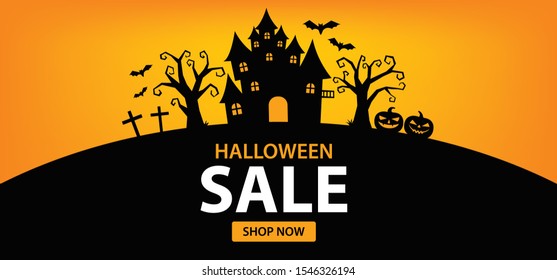 Happy Halloween. Halloween sale banner background. 
 Vector illustration.