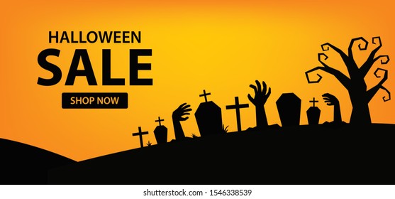 Happy Halloween. Halloween sale banner background. 
 Vector illustration.