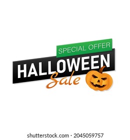 Happy Halloween sale banner or invitation. Pumpkin. Vector illustration isolated on white background on white background.