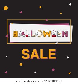 Happy Halloween Sale Banner with lettering. Geometric font in memphis style 80s-90s design vector illistration.