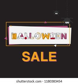 Happy Halloween Sale Banner with lettering. Geometric font in memphis style 80s-90s design vector illistration.