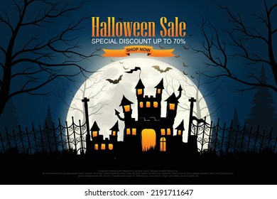 Happy halloween sale banner. special discount. Halloween holiday event. Halloween vector illustration