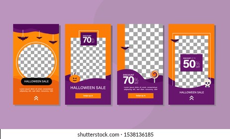 Happy halloween sale banner template for online shop or social media ads. Big sale halloween holiday event. Flash sale on halloween. Halloween vector illustration