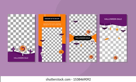 Happy halloween sale banner template for online shop or social media ads. Big sale halloween holiday event. Flash sale on halloween. Halloween vector illustration