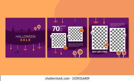 Happy halloween sale banner template for online shop or social media ads. Big sale halloween holiday event. Flash sale on halloween. Halloween vector illustration
