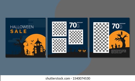 Happy halloween sale banner template for online shop or social media ads. Big sale halloween holiday event. Flash sale on halloween. Halloween vector illustration