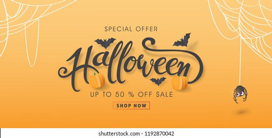 Happy Halloween sale banners or party invitation background.Vector illustration .calligraphy of "halloween" - Shutterstock ID 1192870042
