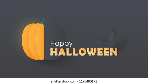 Happy Halloween sale banners or party invitation background with paper bats and pumpkins.Vector illustration .