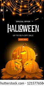 Happy Halloween sale banners or party invitation background.Vector illustration .calligraphy of "halloween"