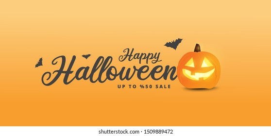 Happy Halloween sale banners or party invitation background.Vector illustration .calligraphy of "halloween"