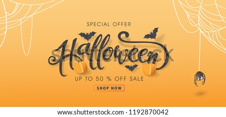 Happy Halloween sale banners or party invitation background.Vector illustration .calligraphy of 