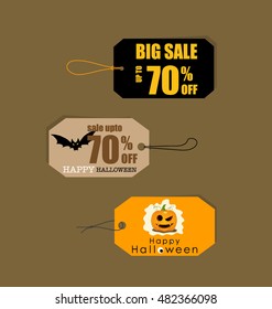 Happy Halloween. Sale Coupon, voucher and tag. Vector illustration.