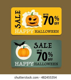 Happy Halloween. Sale Coupon, Voucher And Tag. Vector Illustration.