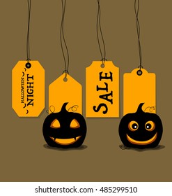 Happy Halloween. Sale Coupon, voucher and tag. Vector illustration.