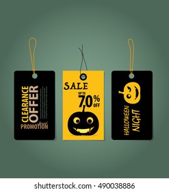 Happy Halloween. Sale Coupon, voucher and tag. Vector illustration.