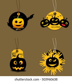 Happy Halloween. Sale Coupon, Voucher And Tag. Vector Illustration.