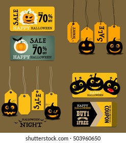 Happy Halloween. Sale Coupon, Voucher And Tag. Vector Illustration.