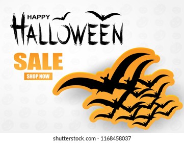 Happy Halloween sale .design paper art style background . vector