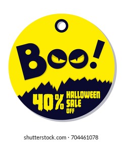 Happy Halloween sale discount banner. Eyes nightmare monster. Design for concept banner, poster, label or sticker. Cartoon style. Vector illustration.