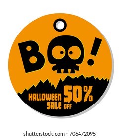 Happy Halloween sale discount banner. Skull nightmare monster. Design for concept banner, poster, label or sticker. Cartoon style. Vector illustration.