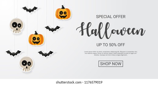 Happy Halloween Sale with flat icon. Vector illustration