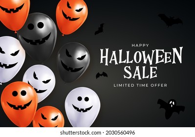 Happy Halloween sale holiday card with funny balloons. Vector Illustration EPS10