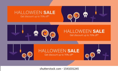 Happy halloween sale mobile banner template for online shop, social media, internet ads. Big sale halloween holiday event. Flash sale on halloween. Halloween vector illustration