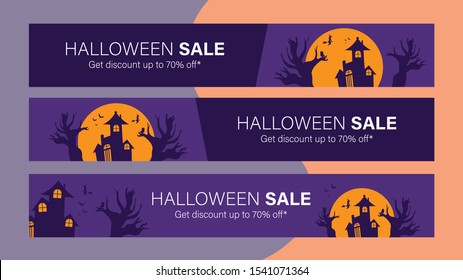 Happy halloween sale mobile banner template for online shop, social media, internet ads. Big sale halloween holiday event. Flash sale on halloween. Halloween vector illustration