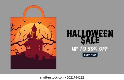 Happy Halloween Sale Paper Bag Landscape Castle Vector