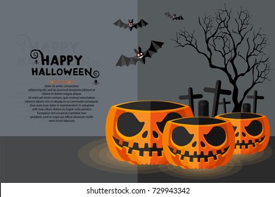 Happy Halloween Sale Poster. Vector illustration in flat design and isometric paper cut pop-up style.