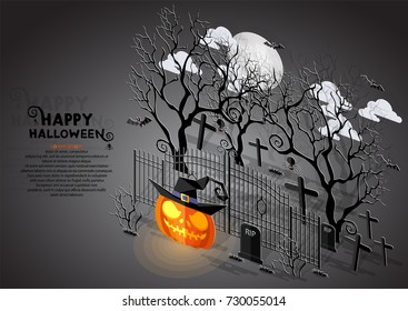 Happy Halloween Sale Poster. Vector illustration in flat design and isometric paper cut pop-up style.