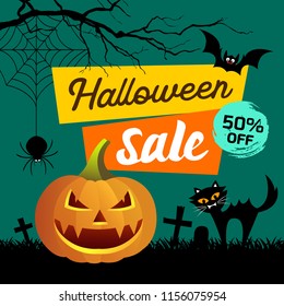 Happy Halloween Sale presentation concept, vector illustration