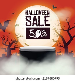 Happy Halloween sale product podium, offer, discount - Vector illustration