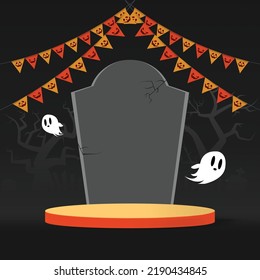 Happy Halloween sale product podium, offer, discount - Vector illustration