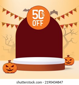 Happy Halloween sale product podium, offer, discount - Vector illustration