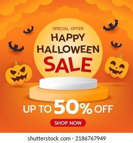 Happy Halloween sale promotion poster or banner.