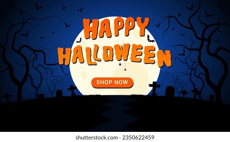 Afiche o cartel de promoción de venta de Feliz Halloween con Halloween. Plantilla de portada o banner del sitio web.Ilustración vectorial EPS10