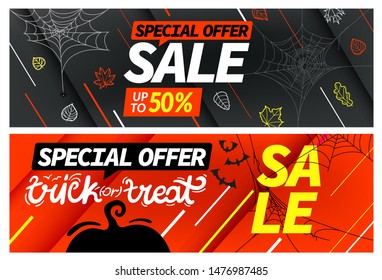 Feliz venta de Halloween. Juego de banners de oferta especial